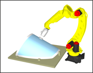 Depiction of robotic arm and material.